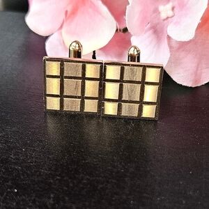 Vintage Anson Karatclad Heavy Gold Plated Square Wood Grain Design Cuff Links